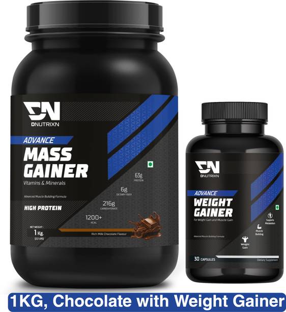 DNUTRIXN Advance High Protein Mass Gainer |Protein 63G | Calorie 1200+Kcal |Multivitamin+ Weight Gainers/Mass Gainers