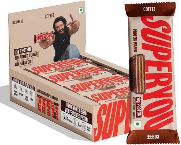 SUPERYOU Coffee 10g Protein Wafer Bar with 3g Fiber and 0 Added Sugar - (Pack of 10) Protein Bars