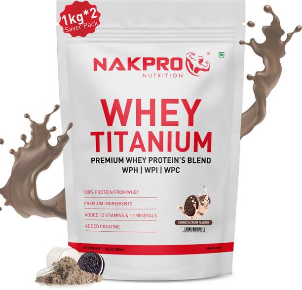Nakpro TITANIUM Whey Protein Hydro, Isolate & Concentrate - 2kg (1kg*2) Cookies & Cream Whey Protein