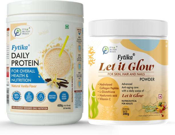 FYTIKA HEALTHCARE PRODUCTS Fytika Daily Protein Powder Vanilla & Let it Glow Collagen Fruit Punch 400-200G Protein Blends