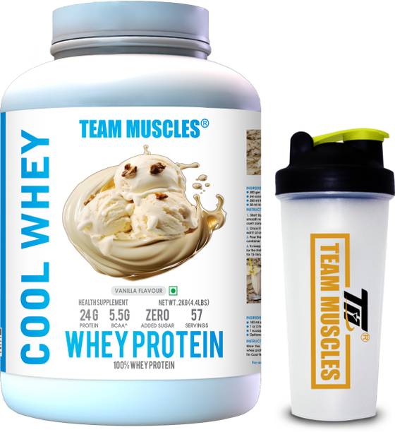 TEAM MUSCLES Cool Whey 100% Whey Protein, 2kg / Gold Whey with shaker Whey Protein