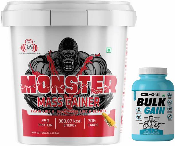 26INCHES NUTRITIONS INC Monster Mass Gainer -3Kg With BCS Bulk Gain 100 Capsule Weight Gainers/Mass Gainers