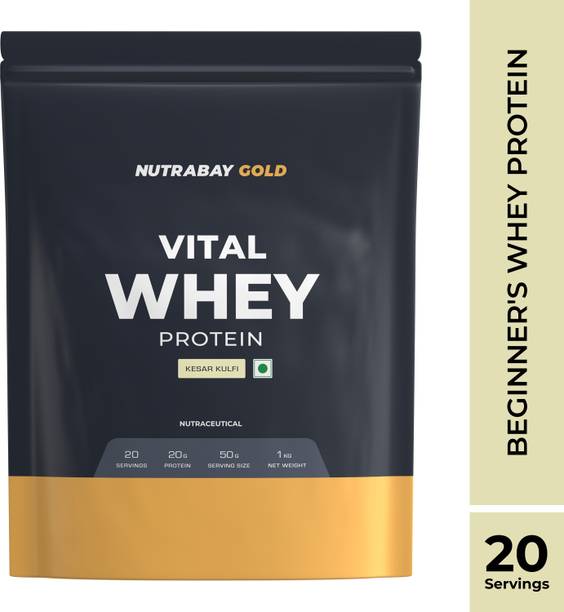 Nutrabay Gold Vital Whey Protein for Beginners, 20.4g Protein- 1kg, Kesar Kulfi Whey Protein