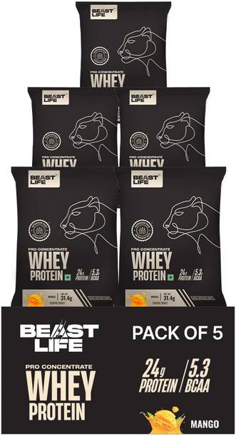 BeastLife Whey Protein Sachets- 5 Sachets | 24g Protein | Ultrasorb Tech | Easy to Carry Whey Protein
