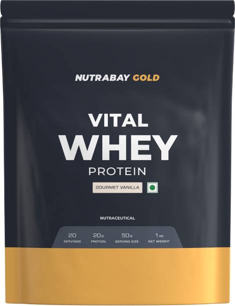 Nutrabay Gold Vital Whey Protein for Beginners, 20.4g Protein- 1kg, Gourmet Vanilla Whey Protein