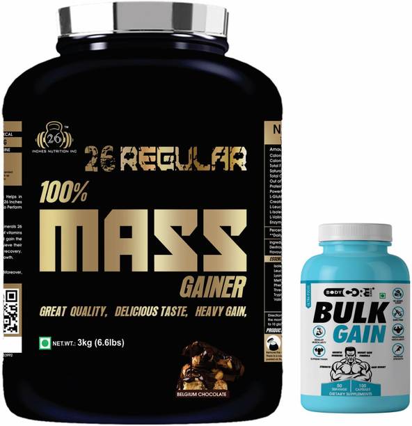 Body Core Science Regular Mass Gainer Black-3 Kg With BCS Bulk Gain-100 Capsules Whey Protein