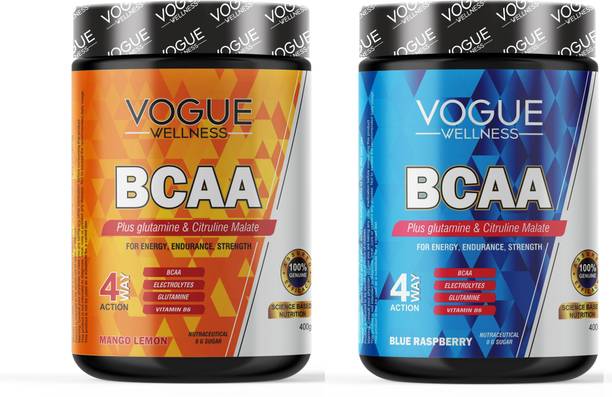 vogue Wellness BCAA Supplement for Energy & Muscle Recovery (BlueRasberry&MangoLemon) BCAA