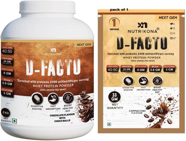 NUTRIKONA Dfacto Whey Isolate Protein with 2.4Bn CFU Probiotics- 100% Grass Fed Whey Protein