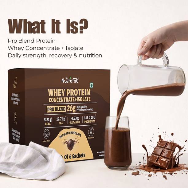 Nutrafab Whey Protein Pro Blend Sachets 26G Protein Belgian Chocolate Pack oF 6 Protein Blends