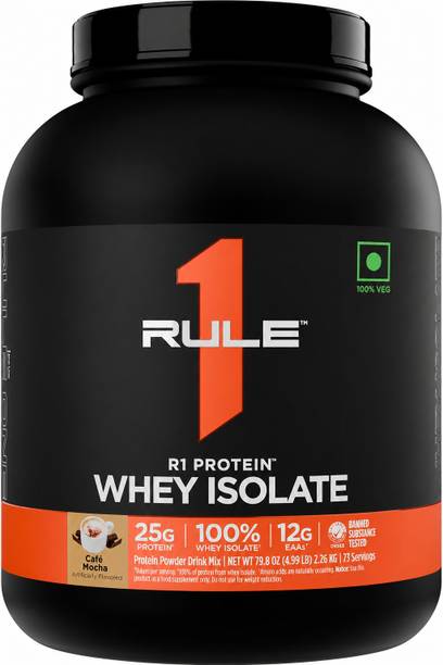 Rule 1 R1 Protein Whey Isolate Café Mocha- 25g Protein & 6g BCAA (5 Pounds) Whey Protein