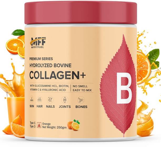 MyFitFuel Premium Bovine Collagen + Biotin, Hyaluronic Acid, Glucosamine &more 250g Orange Protein Shake