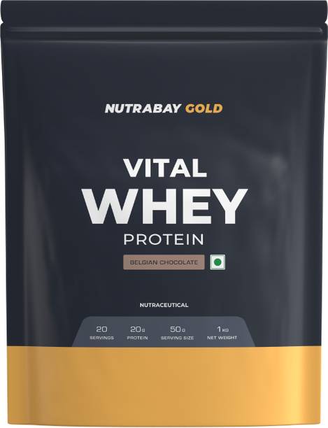 Nutrabay Gold Vital Whey Protein for Beginners, 20.4g Protein - 1kg, Belgian Chocolate Whey Protein
