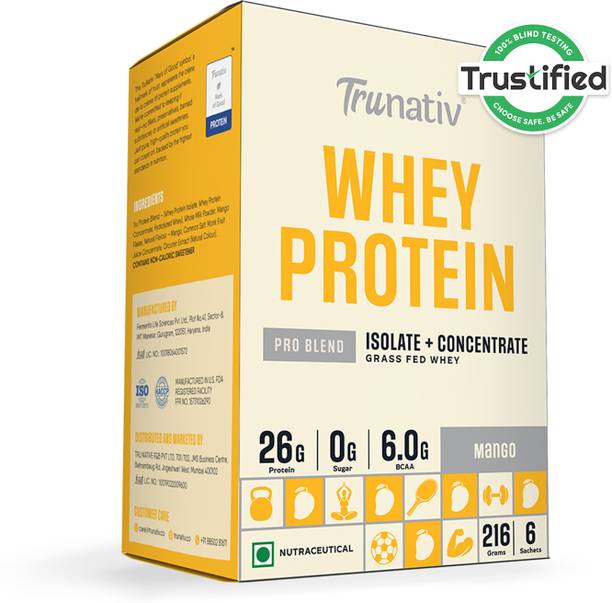 TruNativ Pro Blend Whey Protein, Grass-Fed Whey | 26g Protein | 6g BCAA | No Sugar| Whey Protein