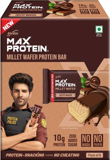 RiteBite Max Protein 10g Millet Wafer Protein Bar, Coffee Mousse (x6) | No Maida, Zero Added Sugar Protein Bars