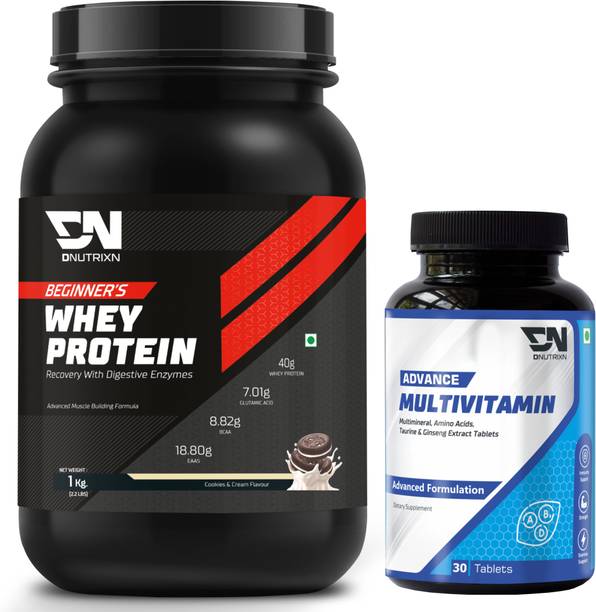DNUTRIXN Beginner's High Whey Protein 40G & Multivitamin Tablets | Digestive Enzyme, BCAA Whey Protein