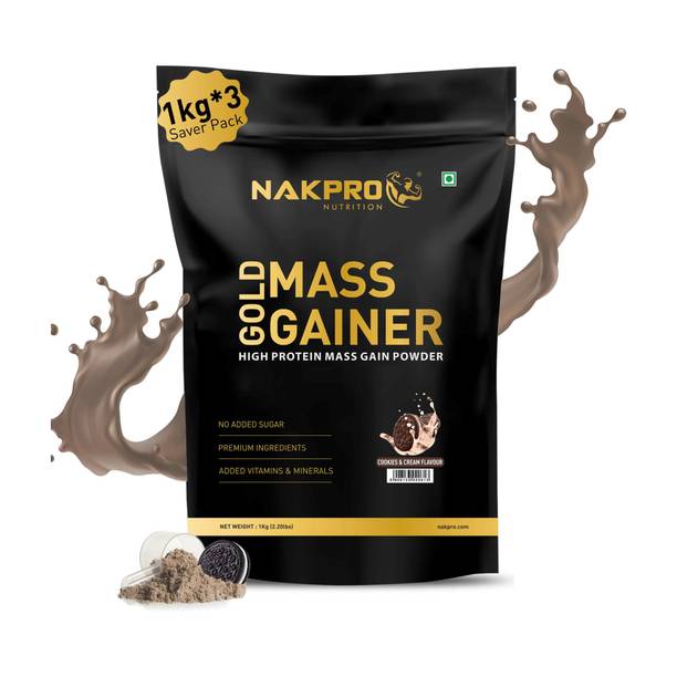 Nakpro Mass Gainer Protein Powder with Creatine, Vitamin & Minerals - 3Kg Cookies & Cream Weight Gainers/Mass Gainers