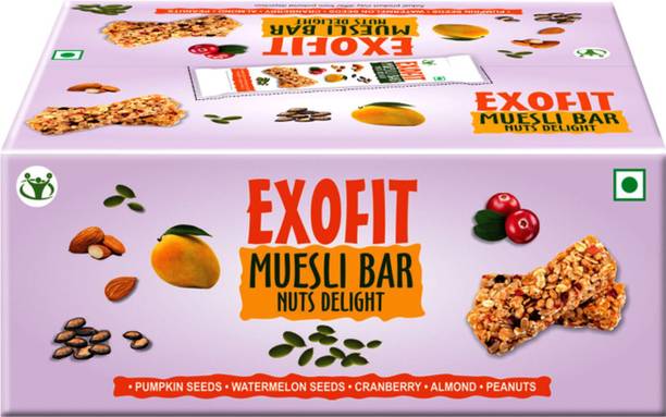 EXOFIT Muesli Bar l Nuts Delight bar 210g box, Pack of 6 bars (35g x 6) Energy Bars