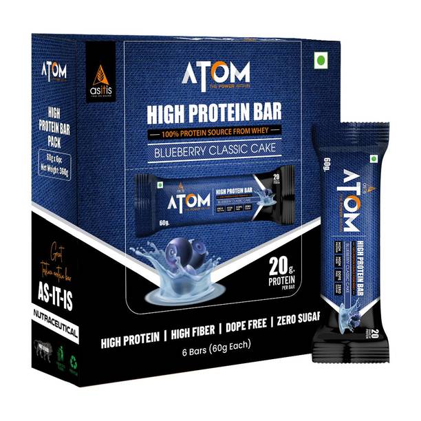 AS-IT-IS Nutrition ATOM High Protein Bar | 20g Protein | Pack of 6 (60g x 6) | Protein Bars