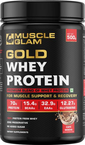 MUSCLEGLAM Gold Whey Protein | 25g Isolate Protein Blend with BCAA, EAA & Digestive Enzymes Whey Protein