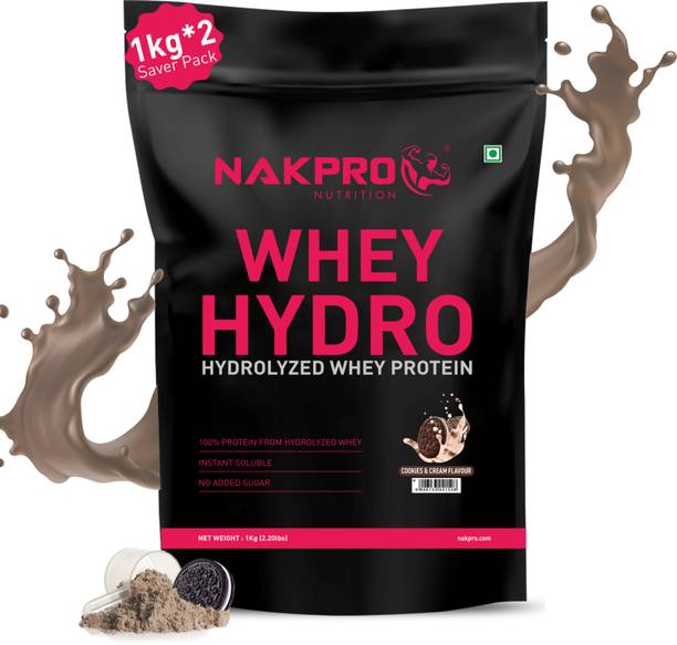 Nakpro HYDRO Whey Protein Hydrolyzed Supplement Powder - 2 kg Cookies & Cream (1Kg*2) Whey Protein