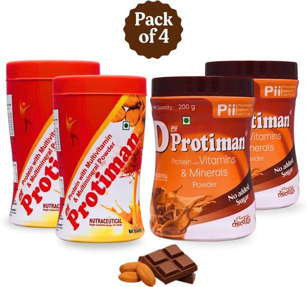 pii protiman Kesar Badam & D-Protiman Sugar Free Chocolate Pack of 4 Combo Plant-Based Protein