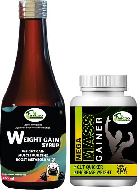 Fasczo Mega Weight Gain Capsule [30] & Weight Gain Syrup Combo Pack For Men & Women Whey Protein