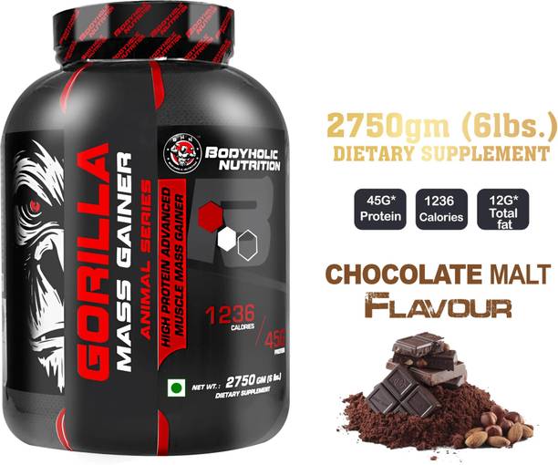 BODYHOLIC NUTRITION GORILLA MASS GAINER HIGH PROTEIN &CALORIES MUSCLE MASS GAIN (6lbs/3KG) Weight Gainers/Mass Gainers