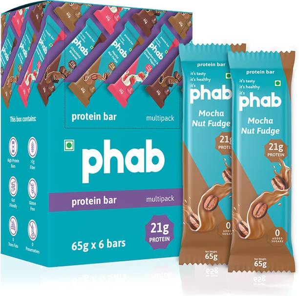 Phab 21g Protein Mocha Nut Fudge Gluten-Free Protein Bar (Pack of 6x65g) Protein Bars