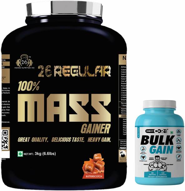 Body Core Science Regular Mass Gainer Black-3 Kg With BCS Bulk Gain-100 Capsules Whey Protein