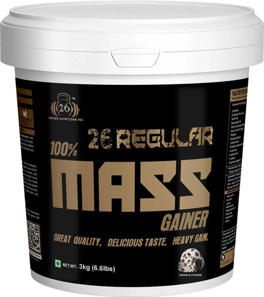 26INCHES NUTRITIONS INC Regular 100% Mass Gainer 3 Kg (Cream & Cookies) Weight Gainers/Mass Gainers