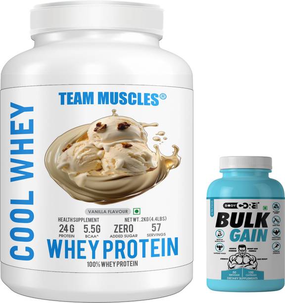 TEAM MUSCLES Cool Whey Protein 2 Kg With BCS Bulk Gain-100 Capsules Whey Protein