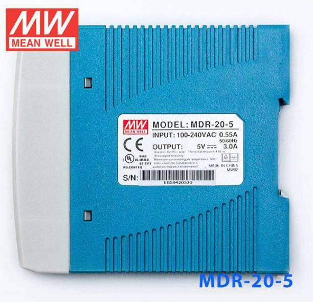 Mean Well 5 Volt 3 Amp Din rail Smps (Power Supply ), MDR-20-5 Industrial & LED 20 Watts Computer PSU with 0 SATA Cables