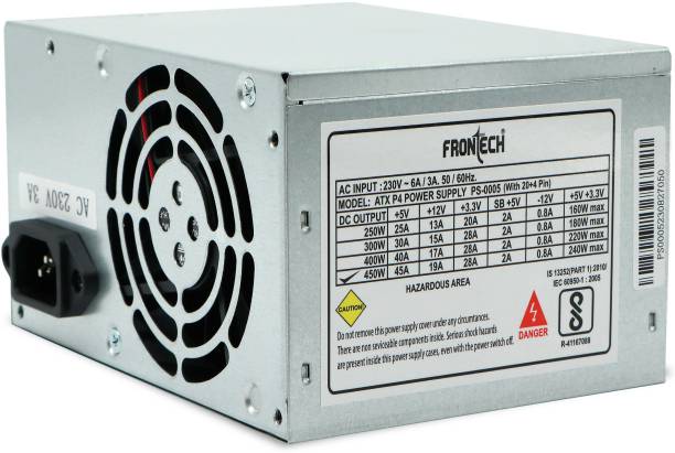 Frontech PS-0005 SMPS Compliant with ATX 12V, 20/24 Pin Power Supply Unit 450 Watts PSU