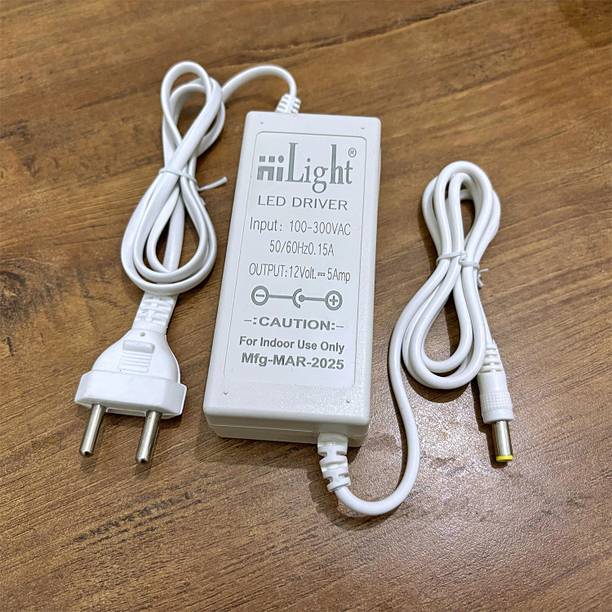 Hilight 12V 5AMP (60W) Adapter for LED Strip, CCTV, Neon Sign, Laptop 60 Watts Computer PSU with 2 SATA Cables