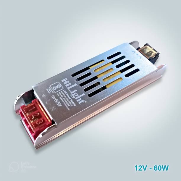 Hilight 12V 60W (SLIM) SMPS for LED Strip, CCTV, Neon Sign & Other Indoor Lighting 60 Watts Computer PSU with 2 SATA Cables