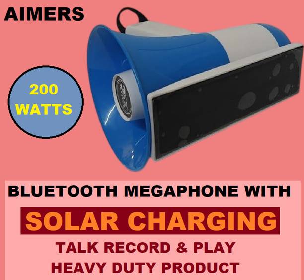 AIMERS USB Media Player & Siren & Loud Sound Megaphone HANDHELD SOLAR BATTERY CHARGEABLE MEGAPHONE) with Recording, Bluetooth Indoor, Outdoor PA System