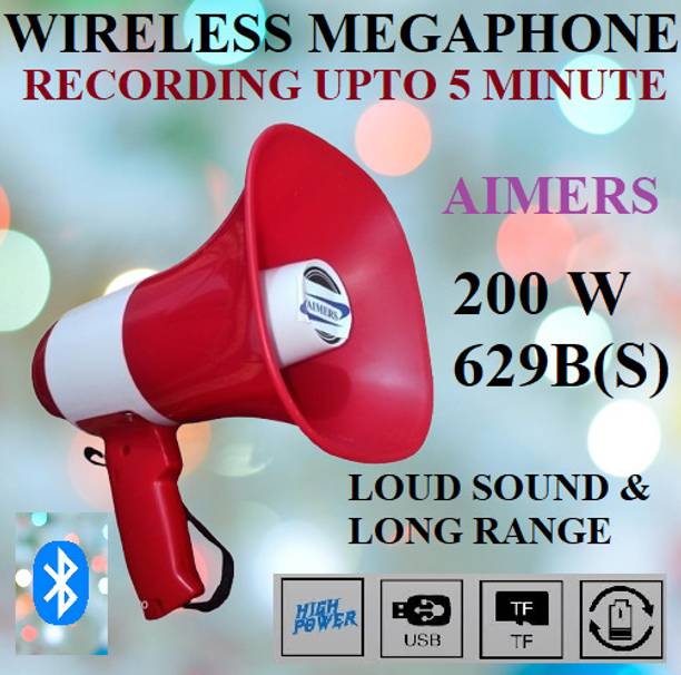 AIMERS LOng Range Megaphone Recorder, USB & Memory card input. Siren, Music (200 W) Wireless Bluetooth Megaphone/Loudspeaker for Announcement with Rechargeable Indoor, Outdoor PA System