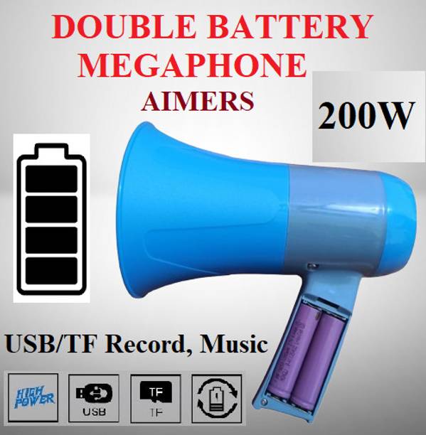 AIMERS Wireless Megaphone (Blue-Grey) Indoor, Outdoor PA System (200 W) Megaphone Speaker, USB Memory Card Input For Double Battery System Indoor, Outdoor PA System