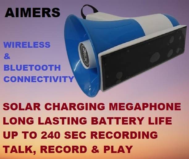 AIMERS USB Media Player & Siren, Bluetooth Loud Sound Megaphone WIRELESS SOLAR BATTERY CHARGEABLE MEGAPHONE) with Recording Indoor, Outdoor PA System