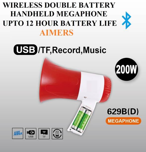 AIMERS USB Media Player & Siren HANDHELD DOUBLE BATTERY RECHARGEABLE MEGAPHONE) with Recording, BLUETOOTH Indoor, Outdoor PA System