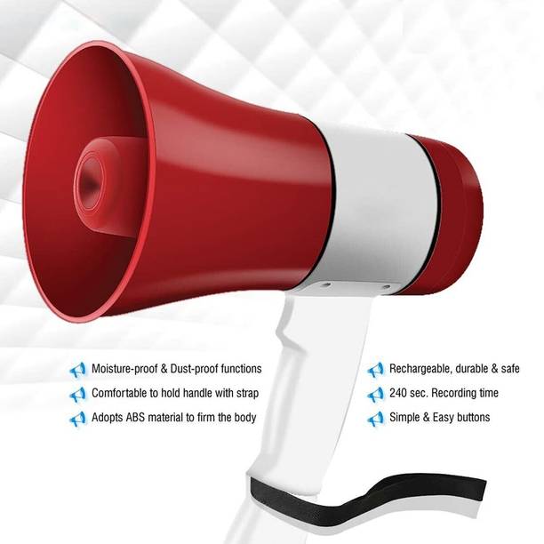 dnr Music with Battery and Charger Megaphone Speaker PA Bullhorn Indoor, Outdoor Handheld Megaphone for Announcement with Recorder 30 W Bluetooth Speaker Indoor, Outdoor PA System