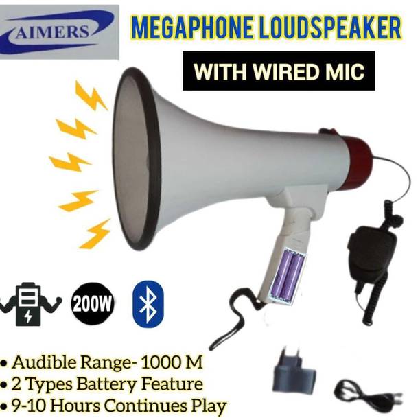 AIMERS Wired Mic Bluetooth Megaphone with Recorder,USB &Memory Wired Megaphone Card Input for Record;Play;Siren;Music with Battery and Charger Indoor, Outdoor PA System