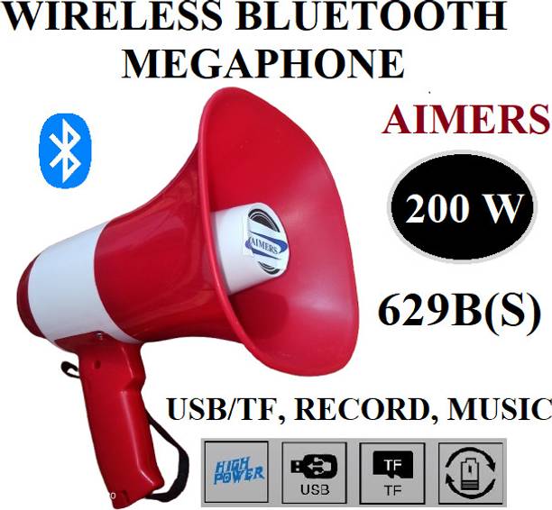 AIMERS Wireless Bluetooth Megaphone Speaker/ Bullhorn Siren (High Sound) For Announcement With Recorder, USB And Memory card input. Talk, Record, Play Indoor, Outdoor PA System