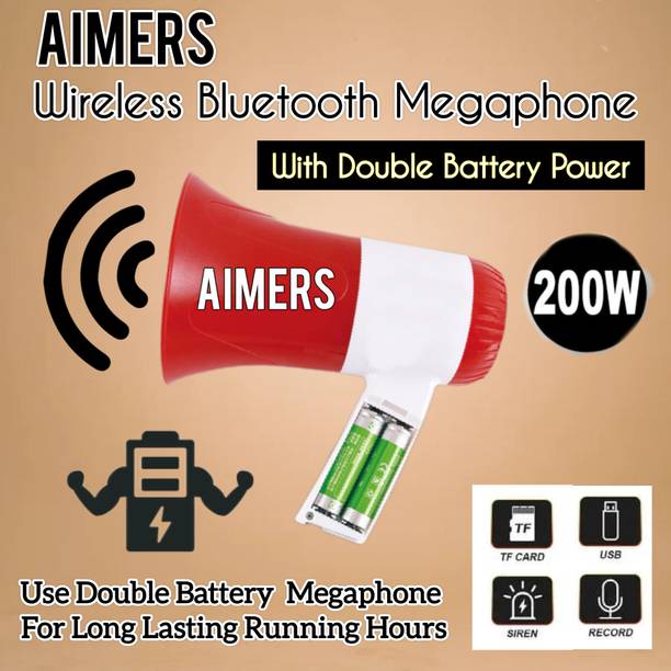 AIMERS luetooth Megaphone (Red-White) Indoor, Outdoor PA System (200 W) Megaphone Speaker, USB Memory Card Input For Announcing Talk Record Play Indoor, Outdoor PA System