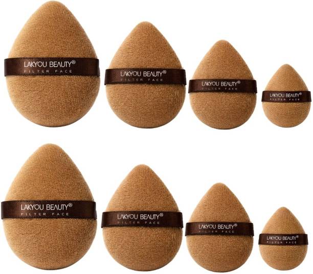 Lakyou Beauty Air Snugfit Powder Puff Set | 4 Sizes Microfiber Makeup Puffs | Pack of 2