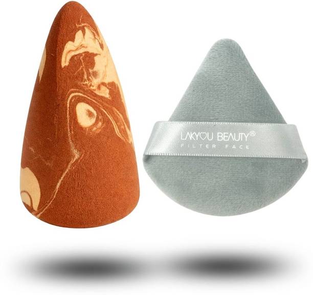 Lakyou Beauty Marble Air Blend Makeup Sponge with Soft Velour Powder Puff Combo Set