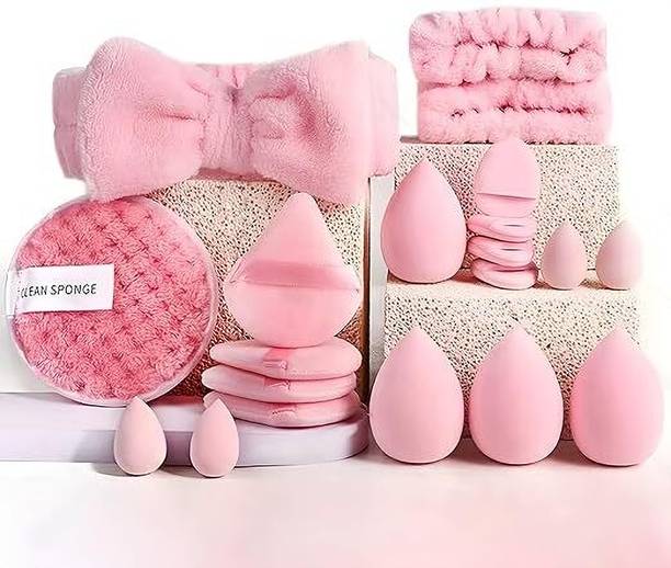 कप्पूविनी 20 Pcs Soft Makeup Puff Set with Headband & Blender for Face & Foundation