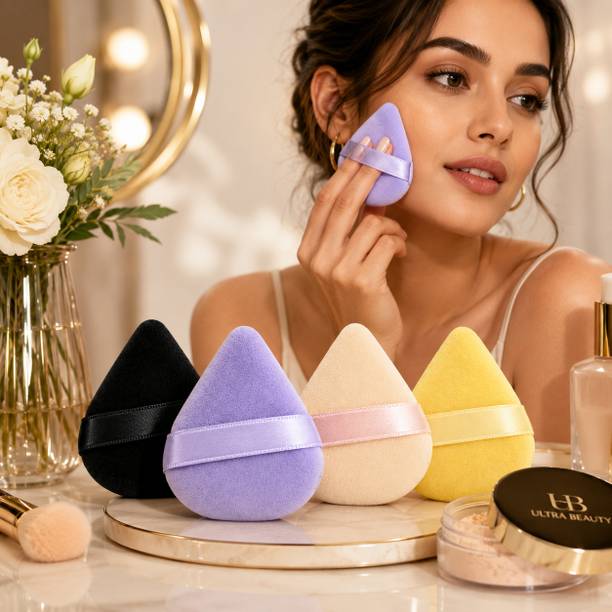 ULTRA BEAUTY Triangle Powder Puff For Women Makeup Sponge puff Face Dry Wet Pack Of 4