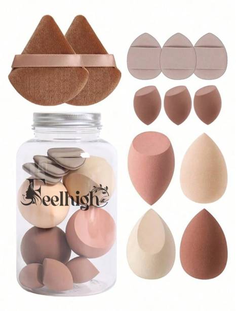 फीलहाई 12 Makeup Sponges Set With Storage Jar For Liquid, Cream & Powder,