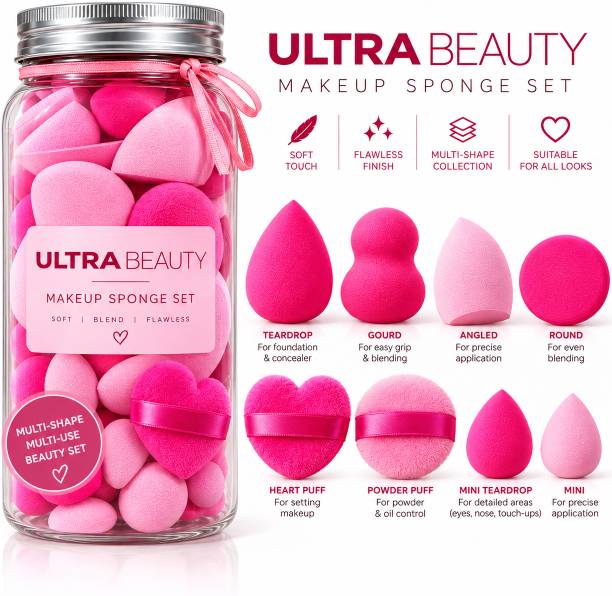 ULTRA BEAUTY 12 Makeup Sponges Set With Storage Jar For Liquid, Random color